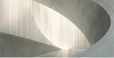 Flowing architectural bands suggesting momentum and collective signal.
