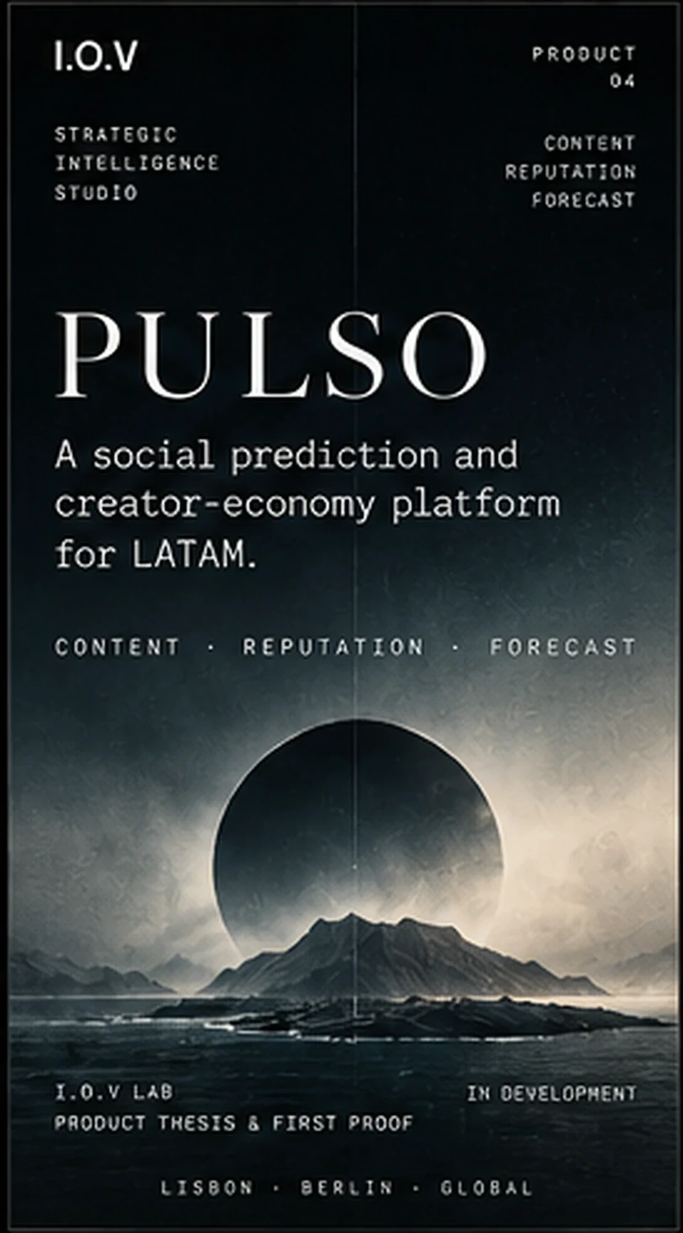 Founder-supplied cinematic pulso poster with monumental architecture and volcanic terrain.